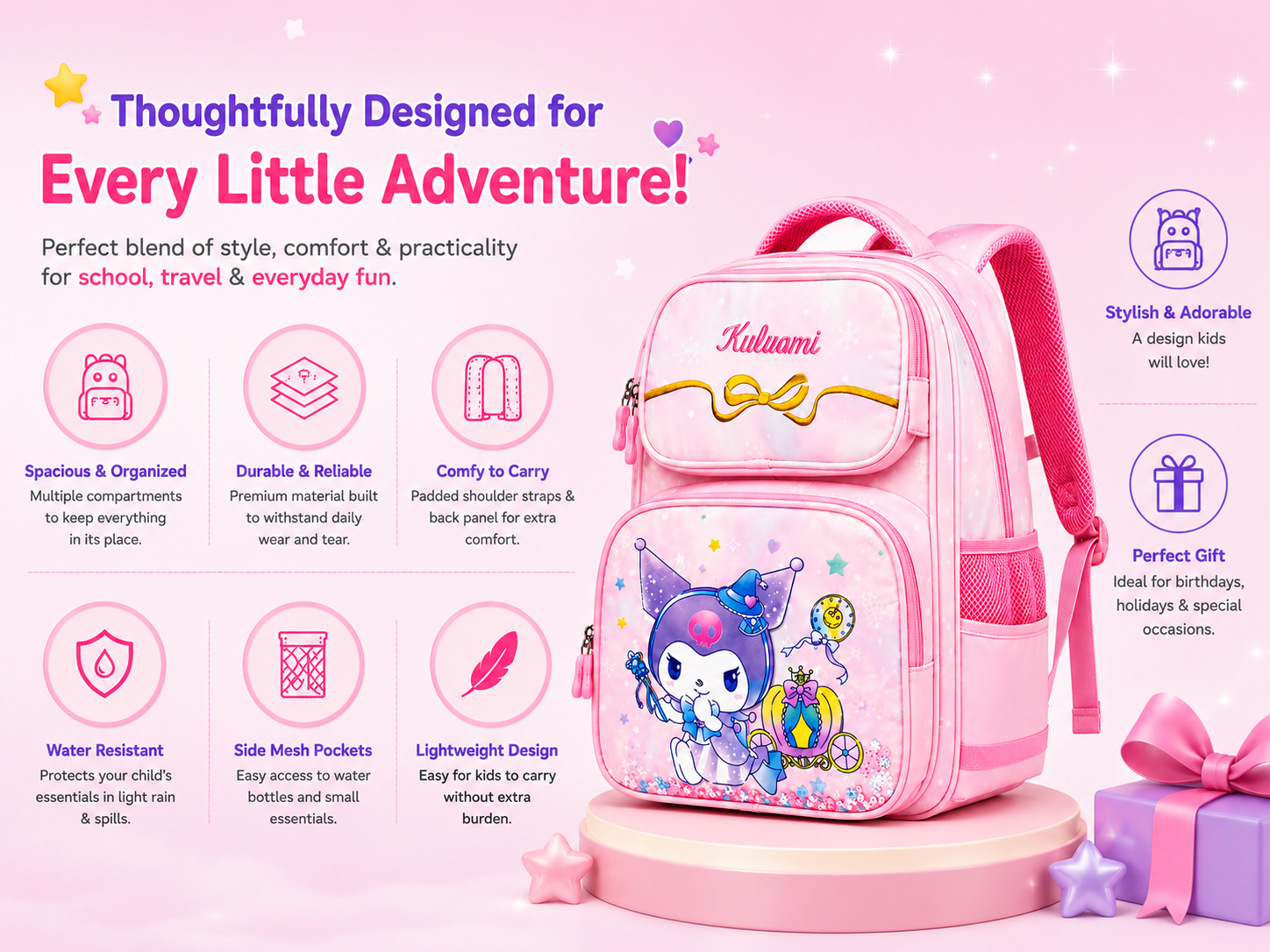 Kids School Bag for Girls | Lightweight Waterproof Backpack for Nursery & Primary School