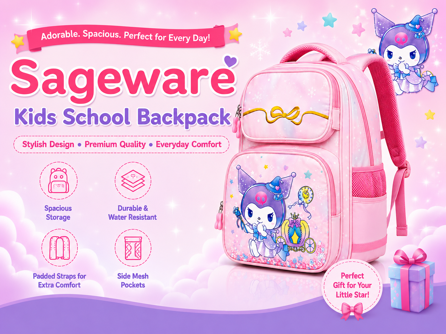 Kids School Bag for Girls | Lightweight Waterproof Backpack for Nursery & Primary School