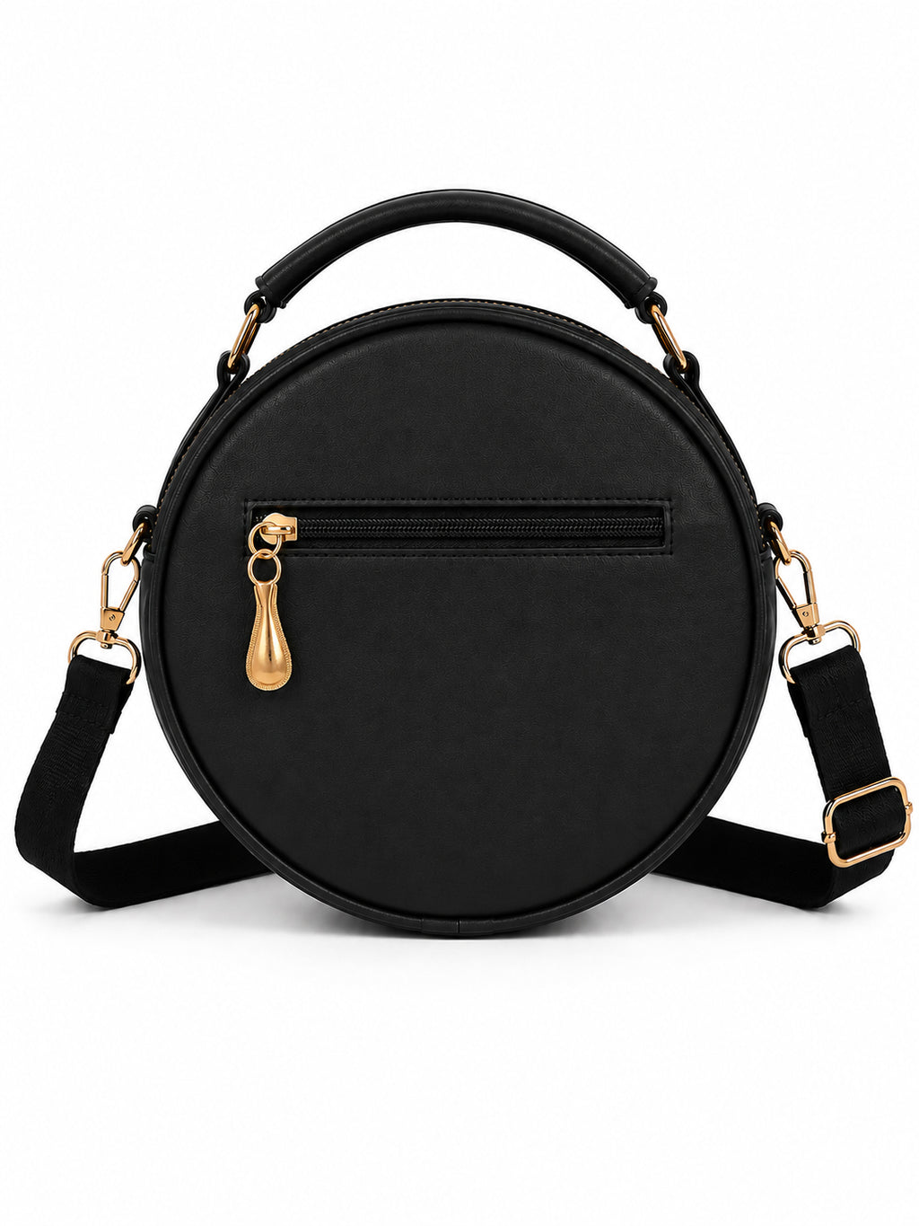 Women’s Black Round Quilted Crossbody Sling Bag with Gold Hardware