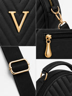 Women’s Black Round Quilted Crossbody Sling Bag with Gold Hardware