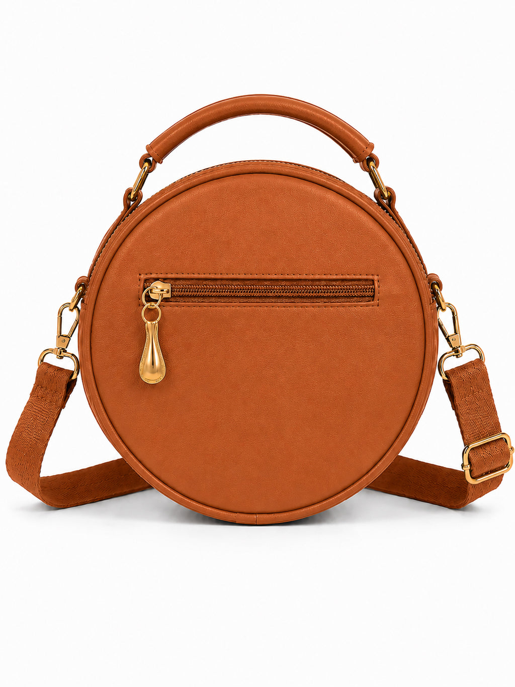 Women’s Brown Round Quilted Crossbody Sling Bag with Gold Hardware