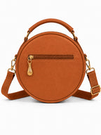 Women’s Brown Round Quilted Crossbody Sling Bag with Gold Hardware