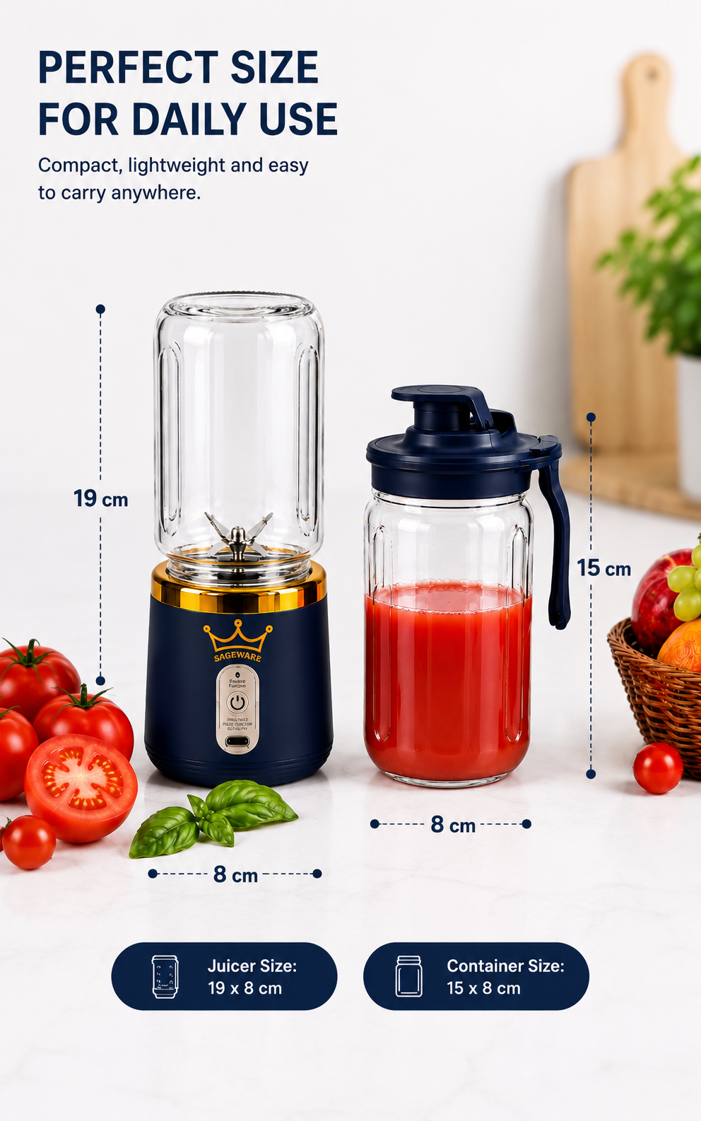 USB Rechargeable Personal Blender Bottle | Portable Mixer Grinder for Smoothies, Juices & Protein Shakes
