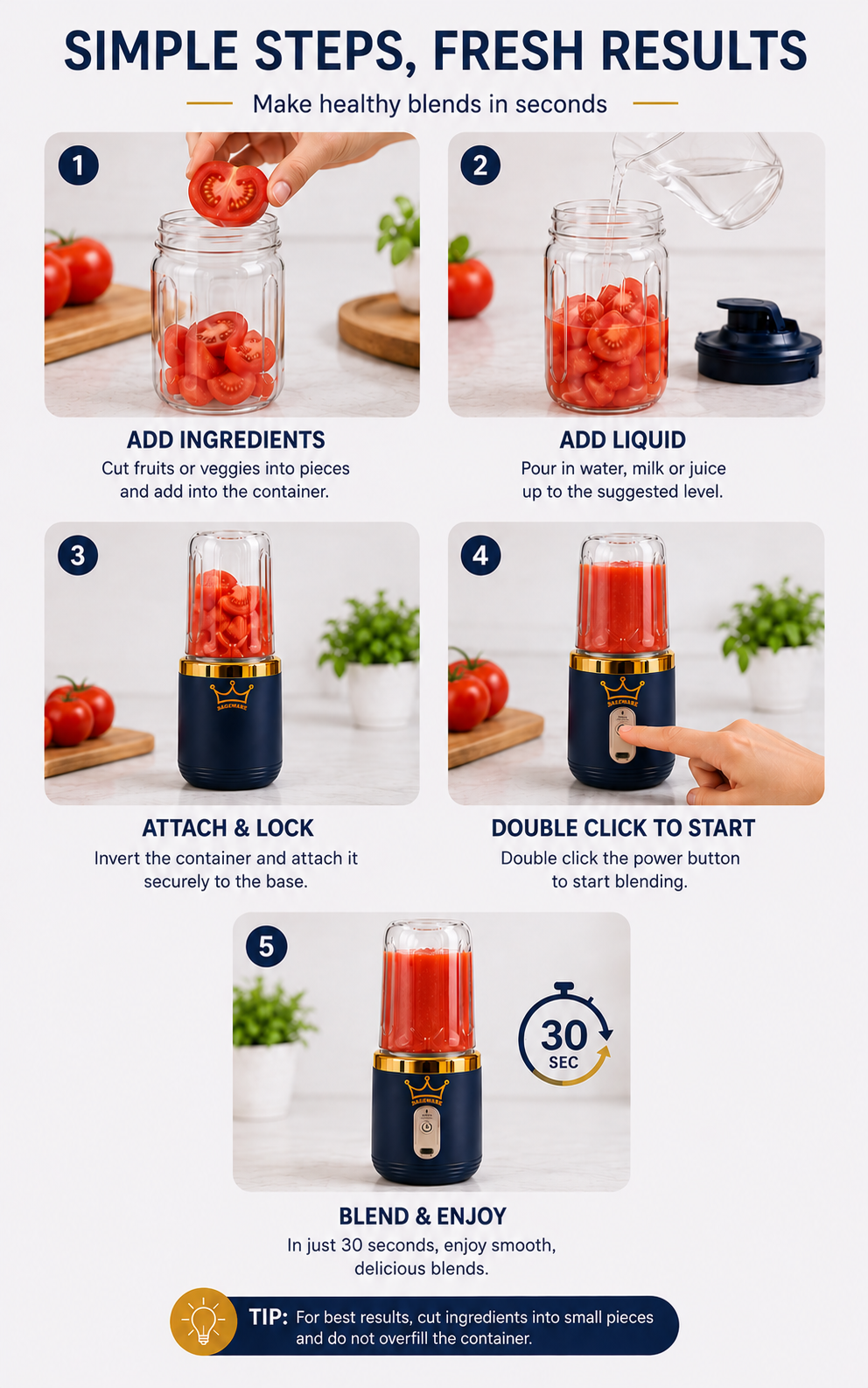 USB Rechargeable Personal Blender Bottle | Portable Mixer Grinder for Smoothies, Juices & Protein Shakes