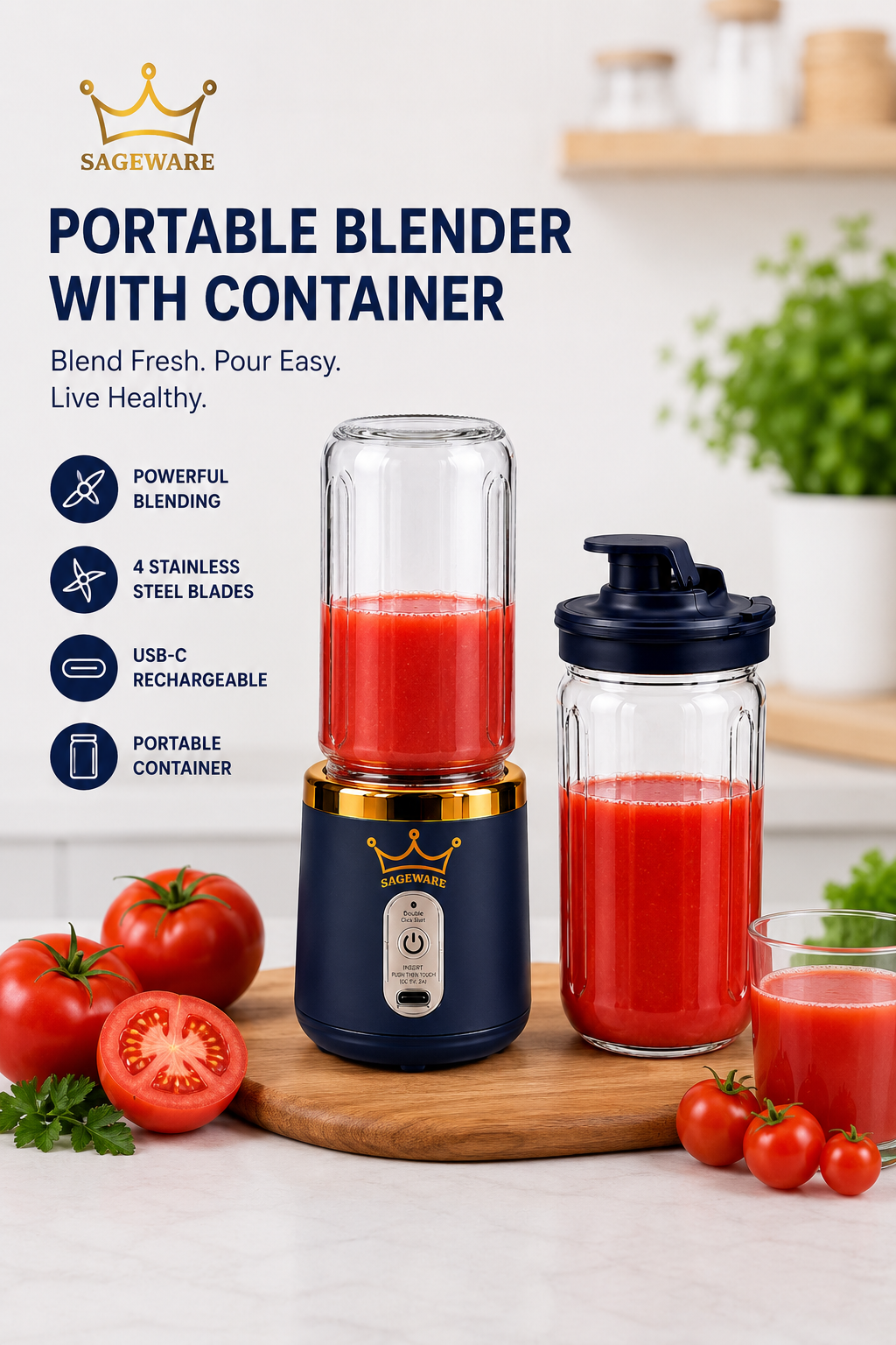 USB Rechargeable Personal Blender Bottle | Portable Mixer Grinder for Smoothies, Juices & Protein Shakes