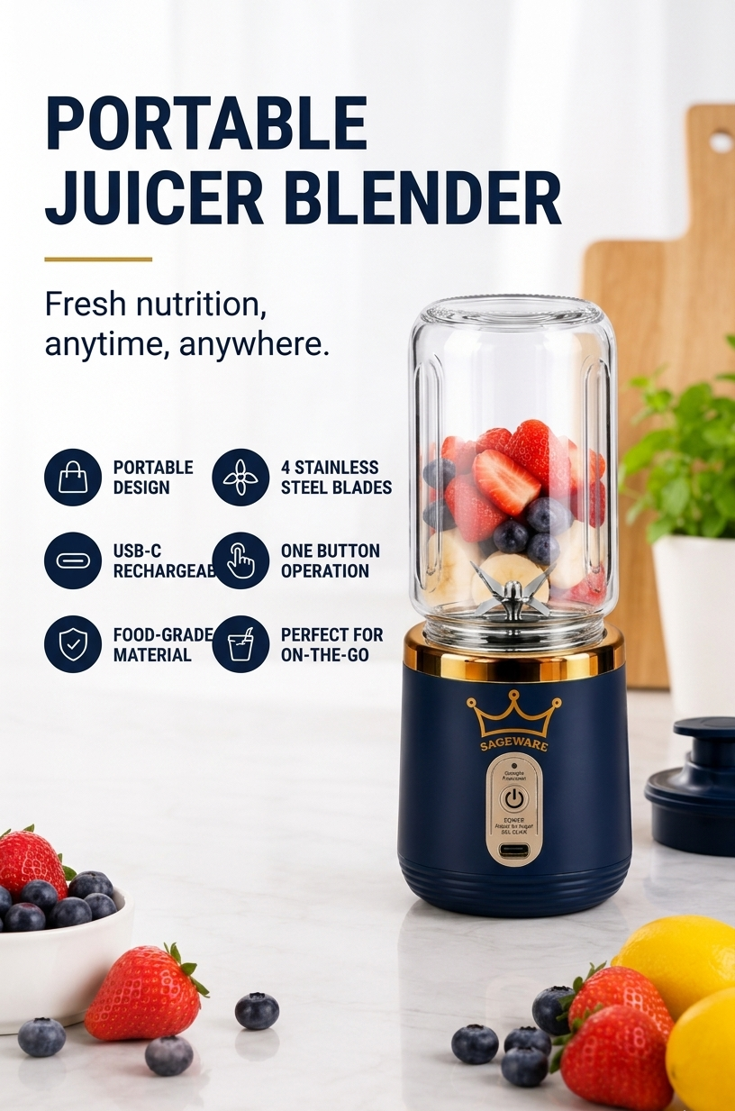 USB Rechargeable Personal Blender Bottle | Portable Mixer Grinder for Smoothies, Juices & Protein Shakes