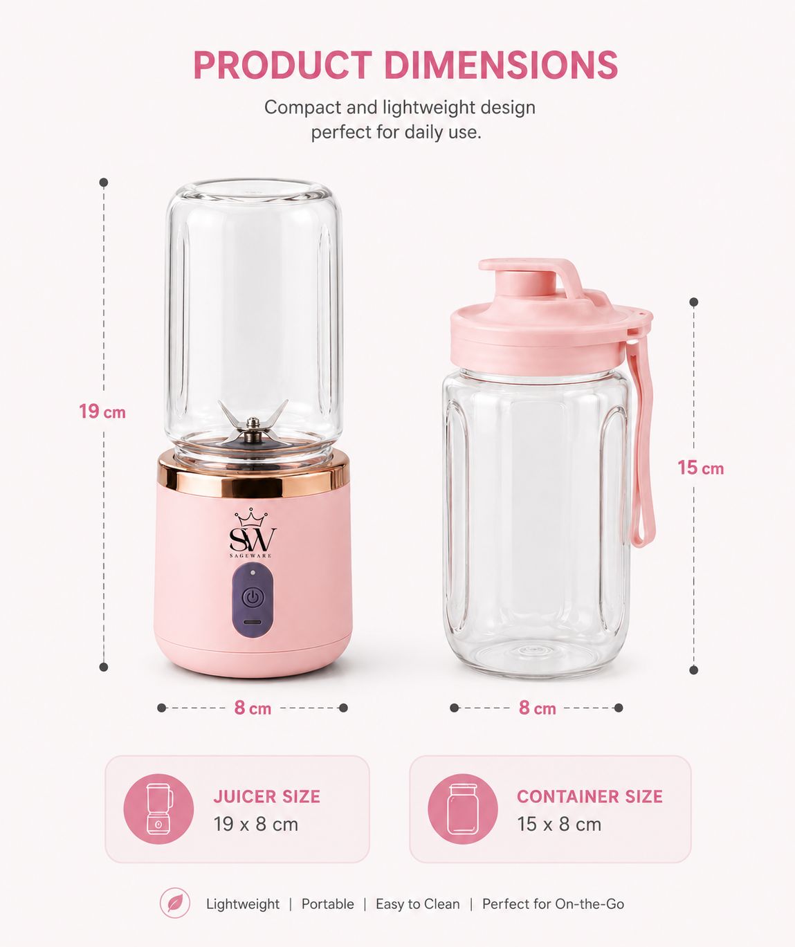 Portable USB Rechargeable Blender Bottle for Smoothies & Juices | Mini Mixer Grinder with Travel Bottle | Fruit Juicer for Gym, Office & Travel |