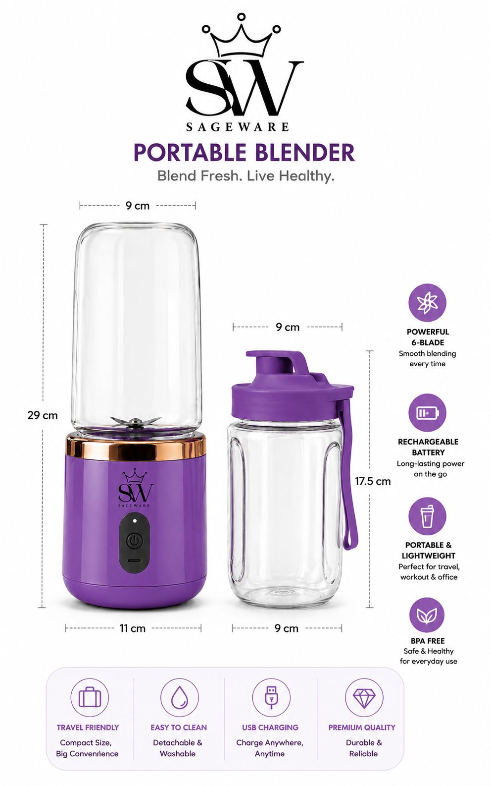 Portable Fruit Juicer Blender Bottle | Mini Smoothie Maker with USB Charging for Home, Gym & Travel