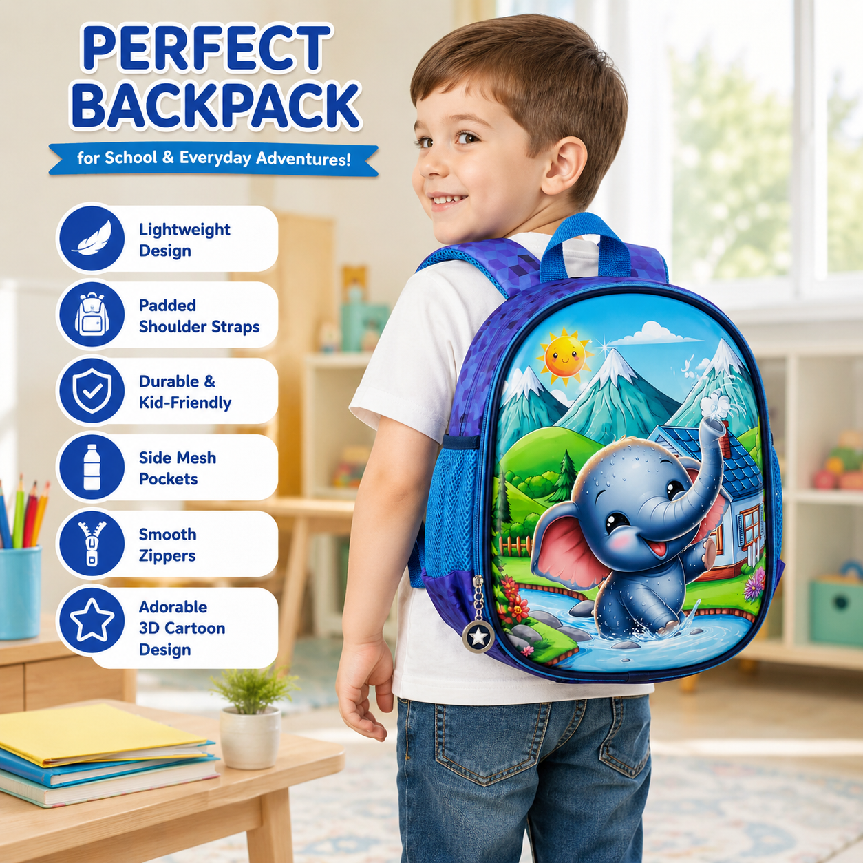 Kids School Bag for Boys & Girls | Lightweight Waterproof Backpack with Multiple Compartments | Stylish School Bag for Nursery, Kindergarten & Primary Students