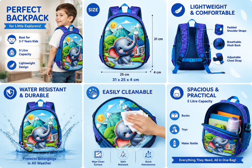 Kids School Bag for Boys & Girls | Lightweight Waterproof Backpack with Multiple Compartments | Stylish School Bag for Nursery, Kindergarten & Primary Students