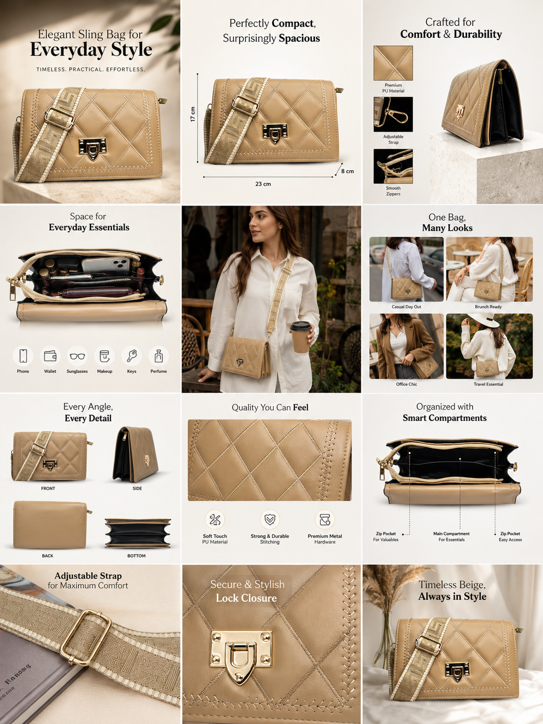 Designer Quilted Sling Bag for Women | Elegant Side Purse with Chain Strap