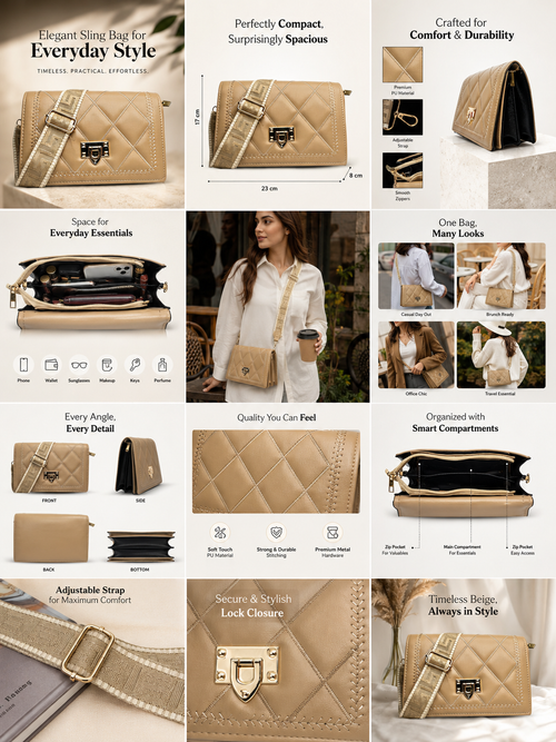 Designer Quilted Sling Bag for Women | Elegant Side Purse with Chain Strap