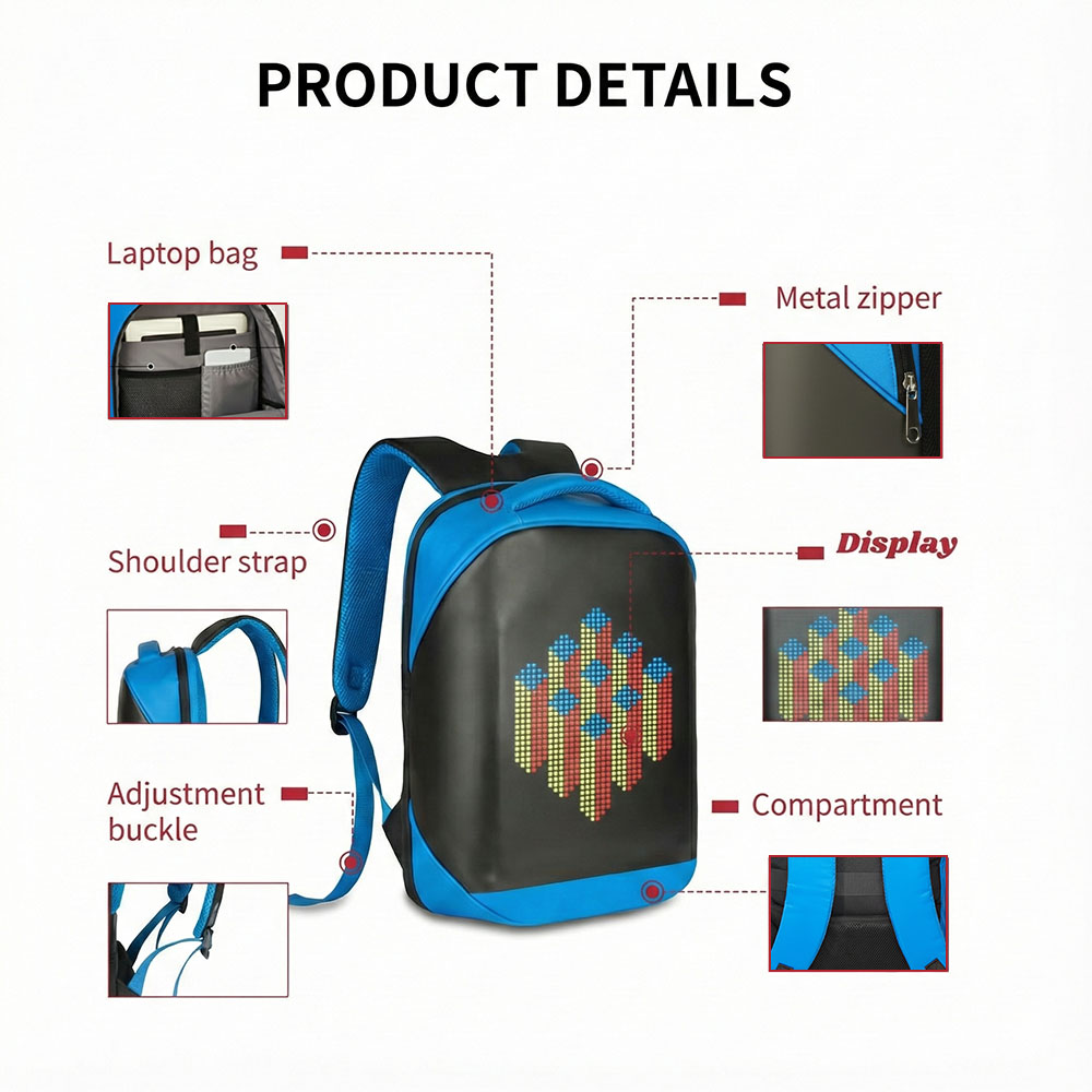 SAGEWARE Unisex LED Backpack – Custom Pixel Display Bag (Blue) - Image 7