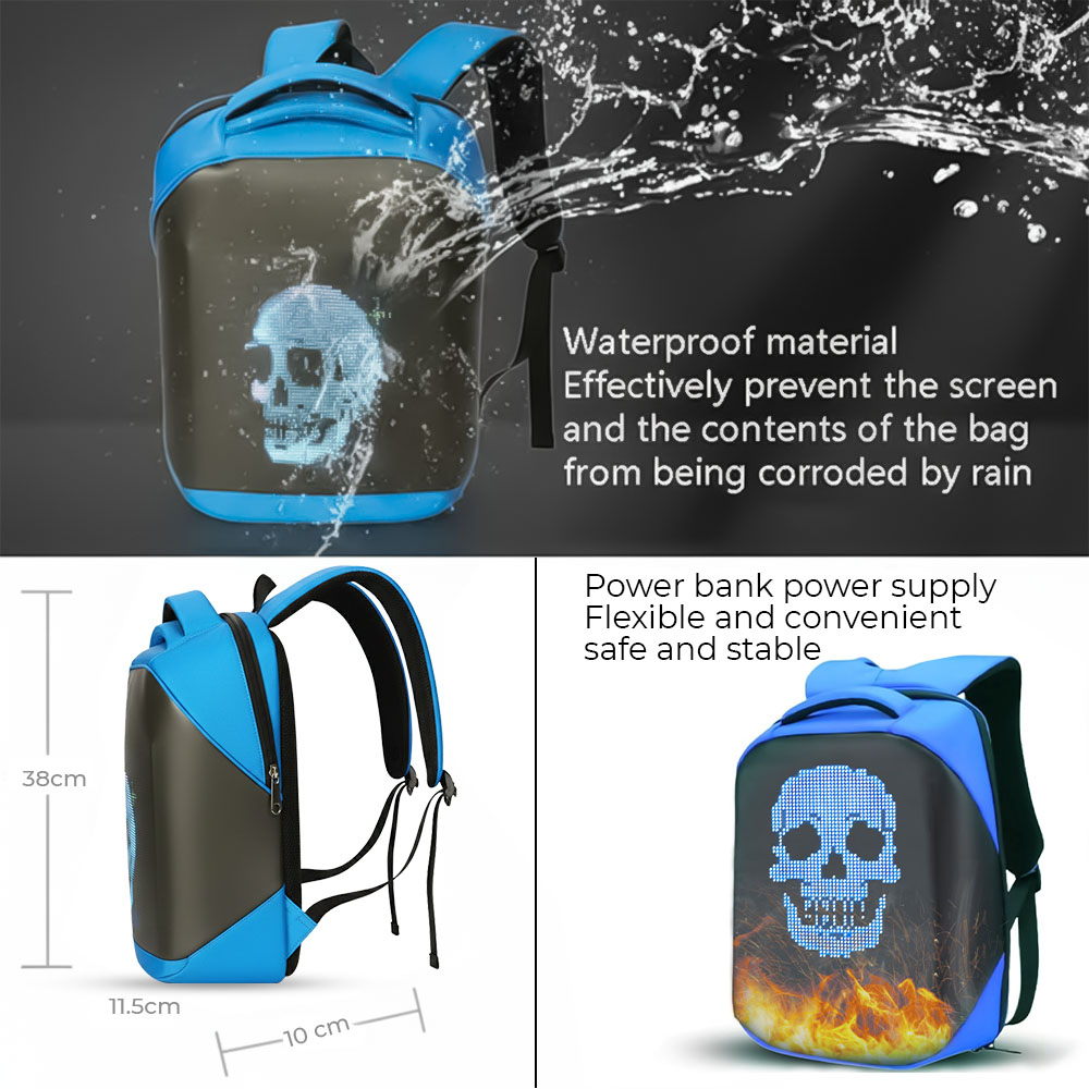 SAGEWARE Unisex LED Backpack – Custom Pixel Display Bag (Blue) - Image 2