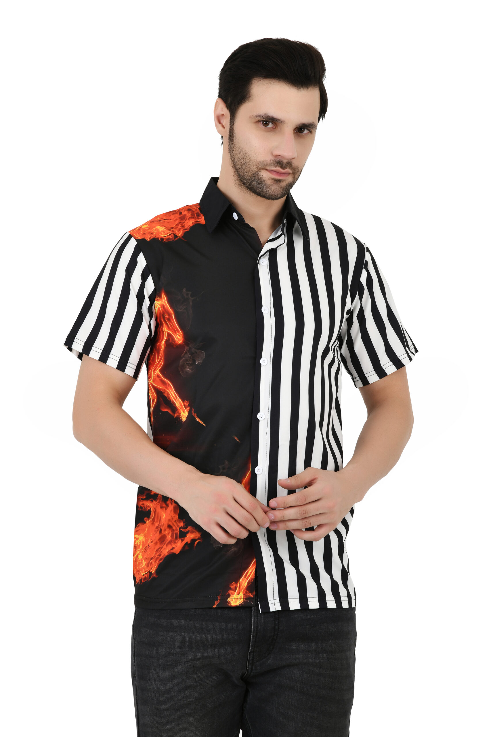 Men's Cotton Blend Solid Shirt with Spread Collared Half Sleeve Curved Hemline Button Closure Regular Fit | Half Sleeve Shirt for Men