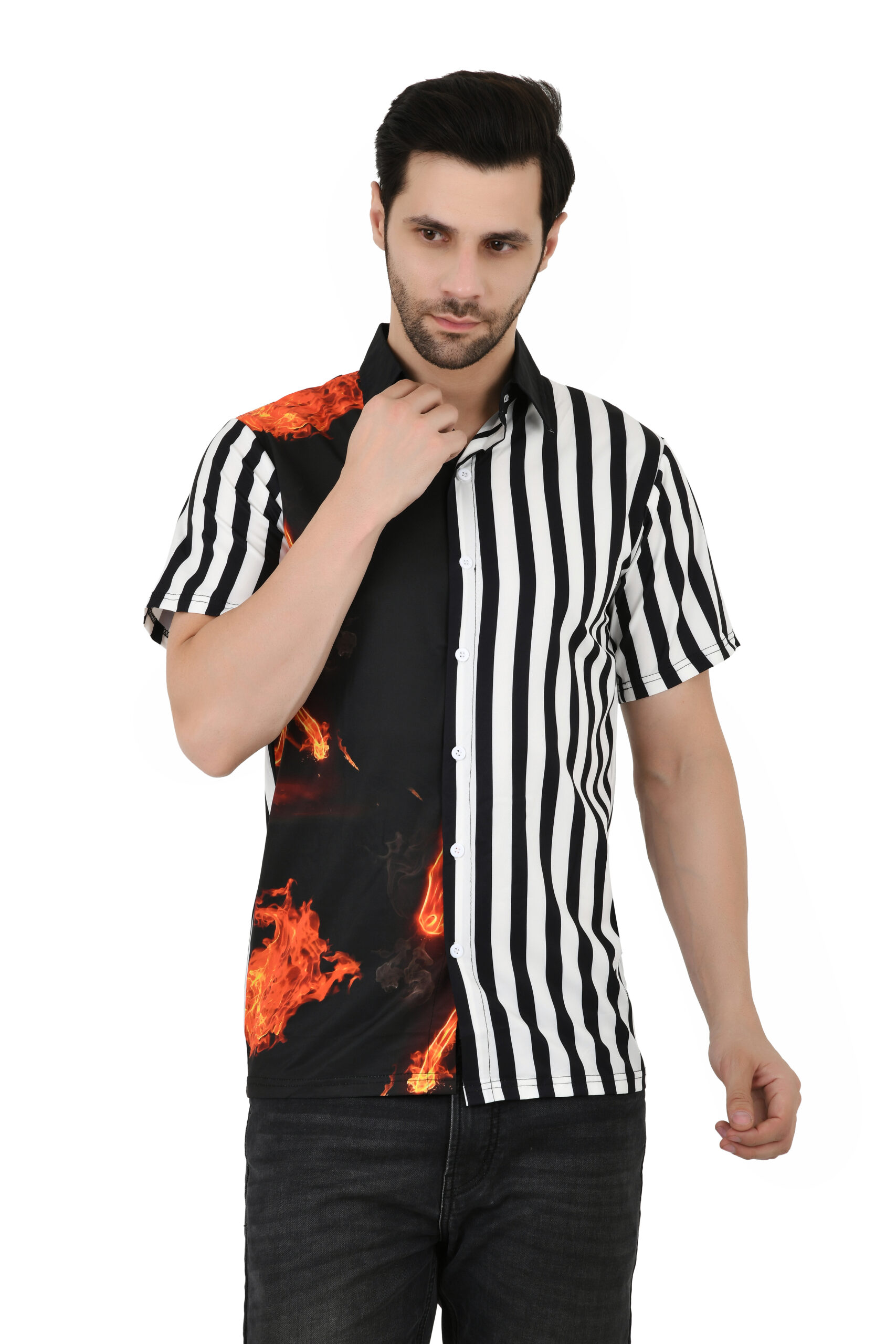 Men's Cotton Blend Solid Shirt with Spread Collared Half Sleeve Curved Hemline Button Closure Regular Fit | Half Sleeve Shirt for Men - Image 2