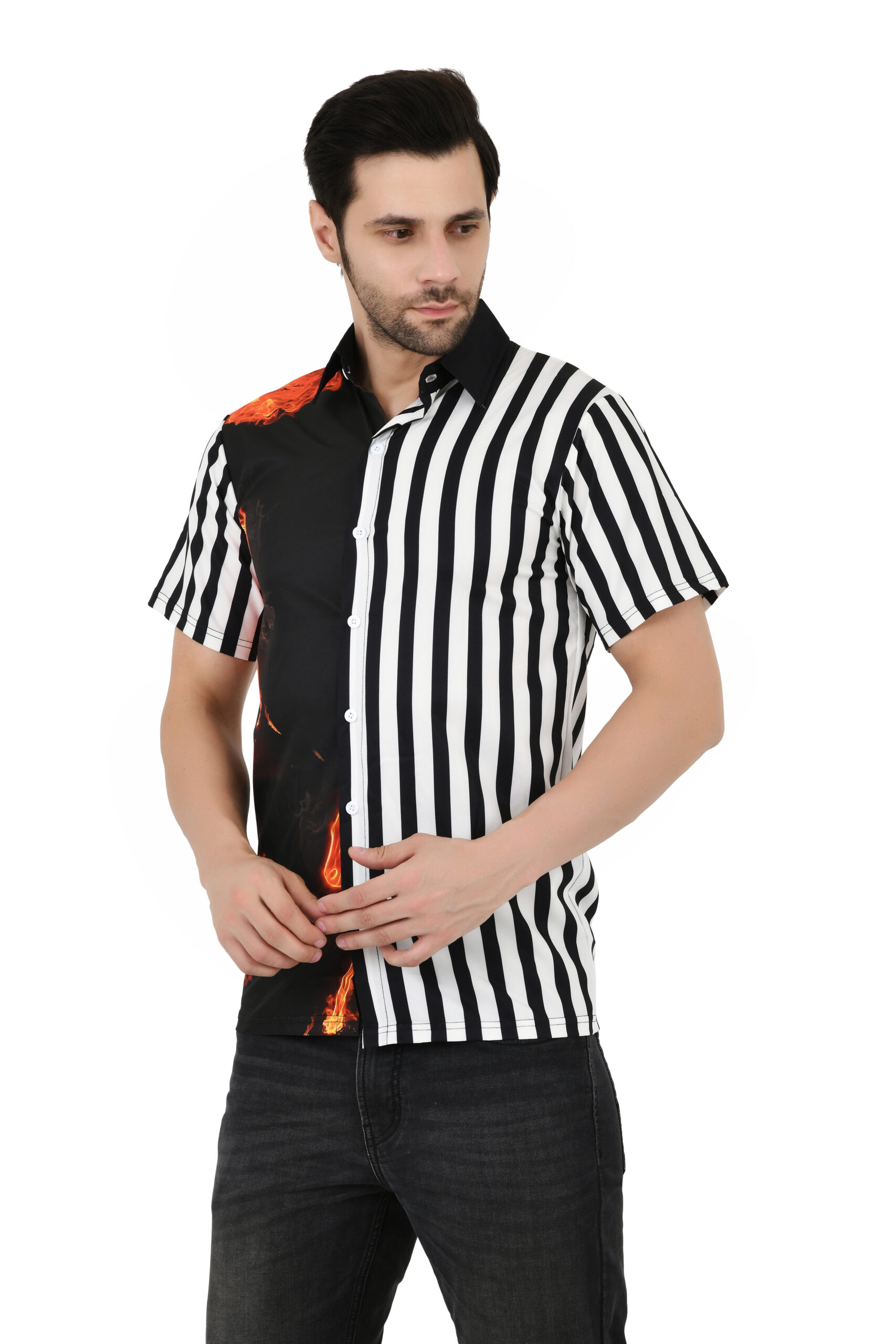 Men's Cotton Blend Solid Shirt with Spread Collared Half Sleeve Curved Hemline Button Closure Regular Fit | Half Sleeve Shirt for Men - Image 3