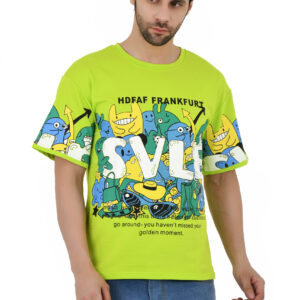 Man Cotton Blend Graphic Print Round Neck Half Sleeve Drop Shoulder Oversized T Shirt