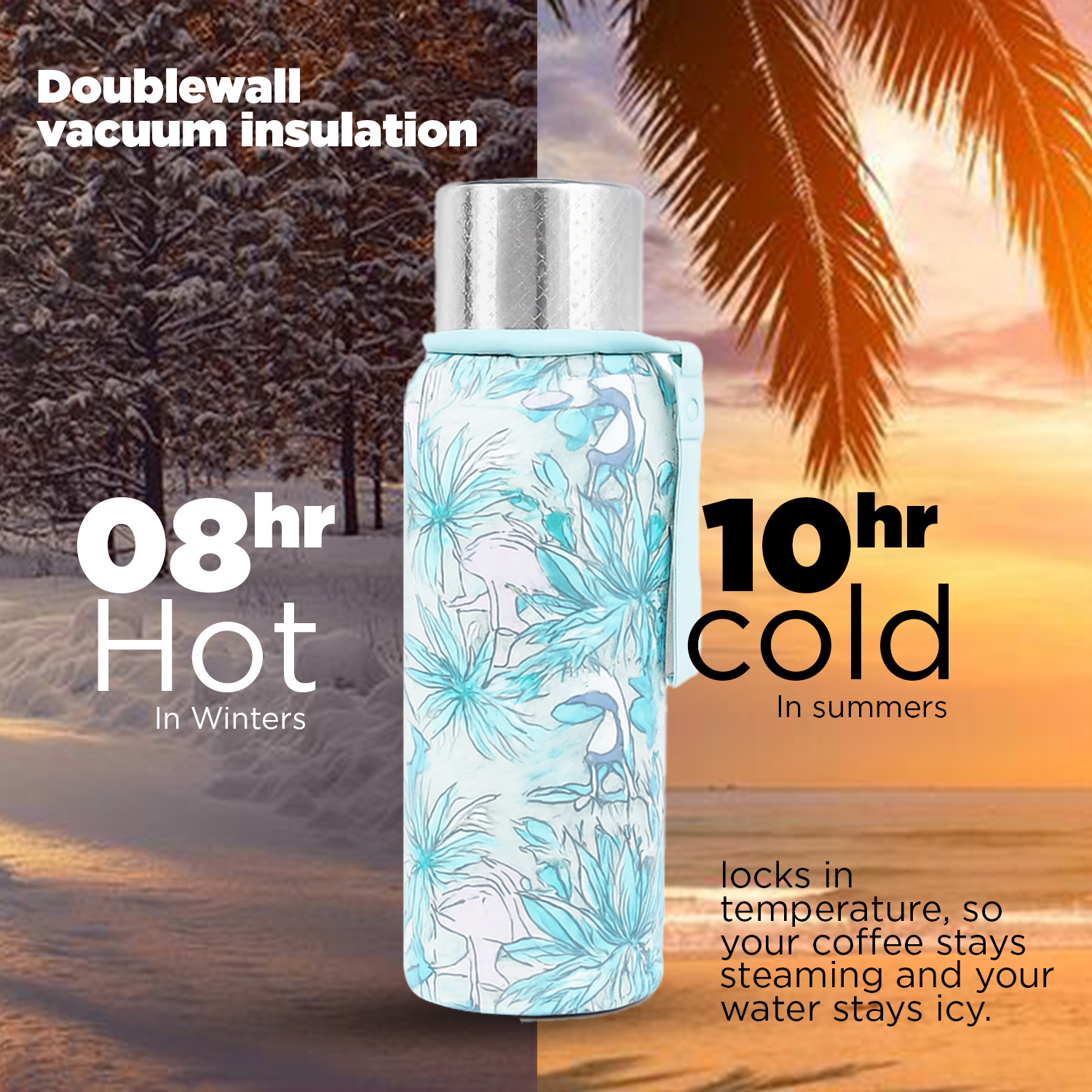 Vacuum Insulated Stainless Steel Flask Bottle Keeps Hot Cold for Hours 750 ml Stainless Steel Flask (Pack of 1, Light Blue) - Image 4