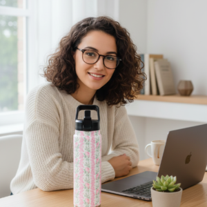 Sageware 1000ml Floral Water Bottle for Office, School, Gym, Travel & Home Use (White)