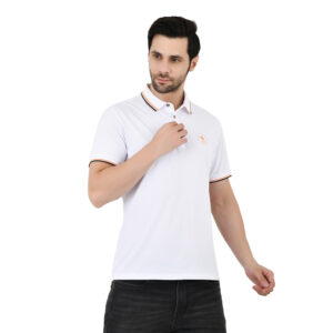 GloballySage Classic White Polo T-Shirt with Contrast Tipping, Short Sleeves, Cotton Blend