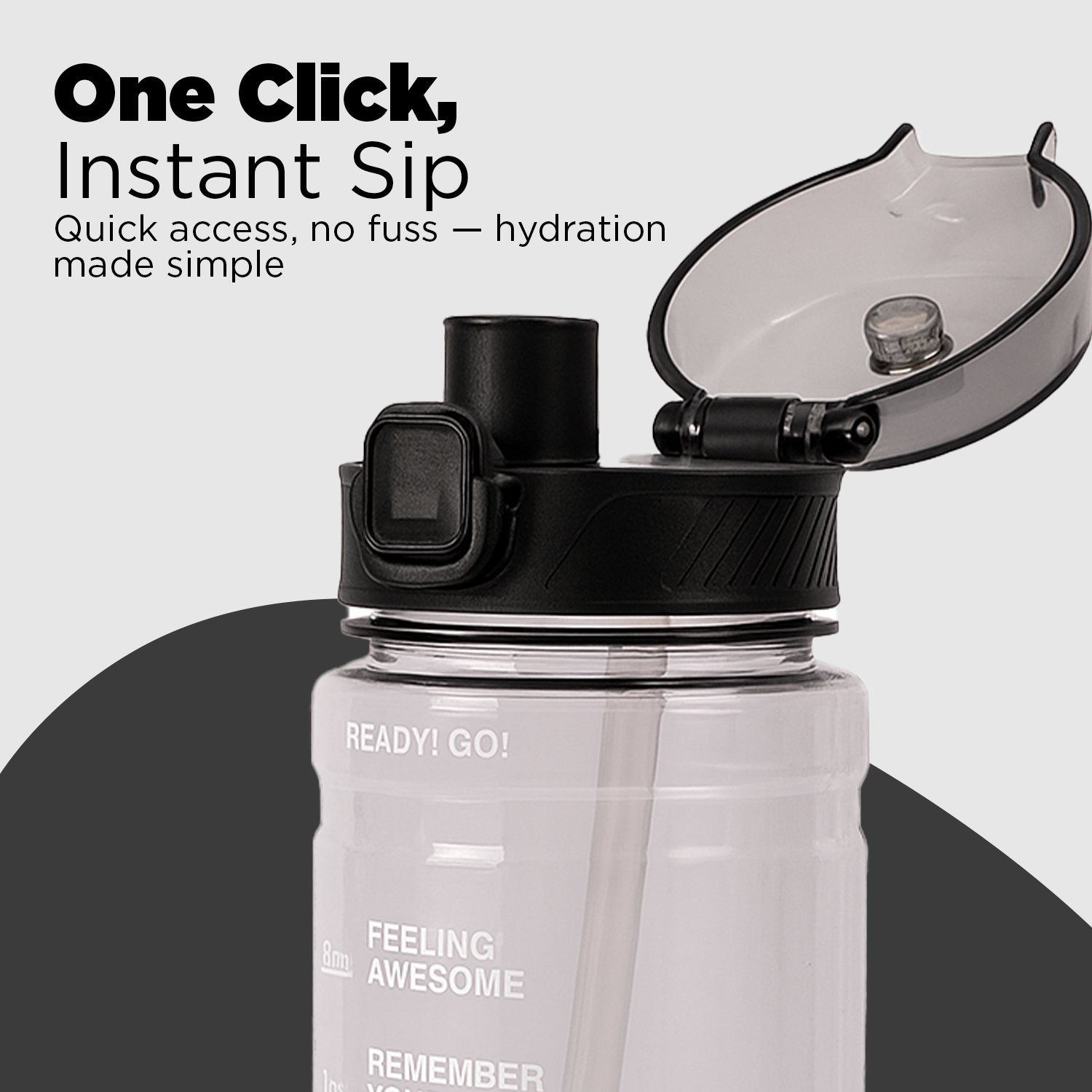 Sageware Hello Quote Printed Multi-Purpose Water Bottle – 1L Leakproof & Durable Daily Use (Black) - Image 3