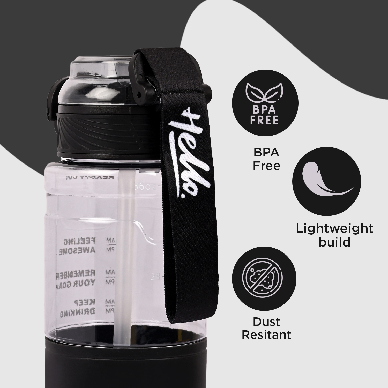 Sageware Hello Quote Printed Multi-Purpose Water Bottle – 1L Leakproof & Durable Daily Use (Black) - Image 4