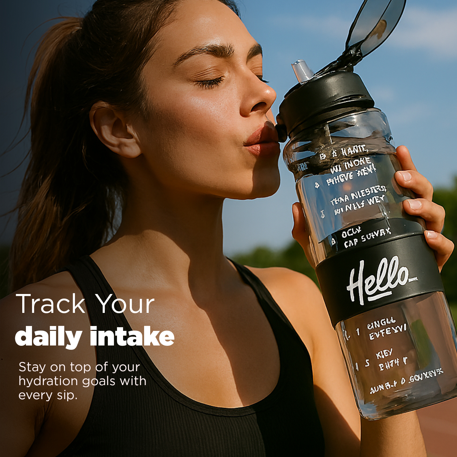 Sageware Hello Quote Printed Multi-Purpose Water Bottle – 1L Leakproof & Durable Daily Use (Black) - Image 5