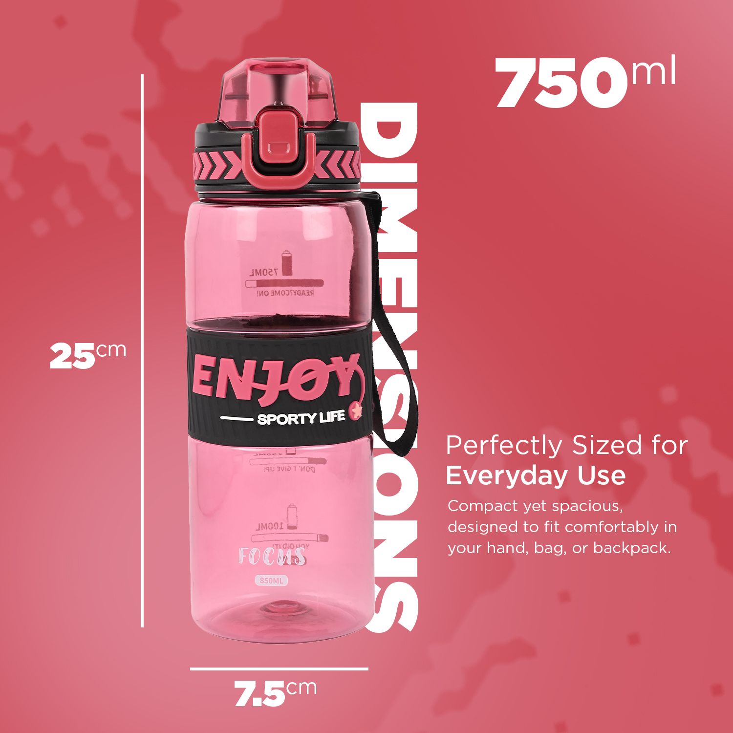 Sageware Enjoy Leak Proof Water Bottle with Carry Strap for Travel School Office and Daily Use (Pink 750ml) - Image 6